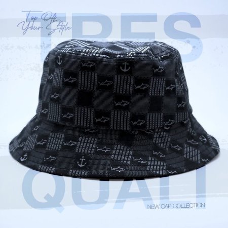 BUCKET HAT WITH SHARK & ANCHOR PATTERN
