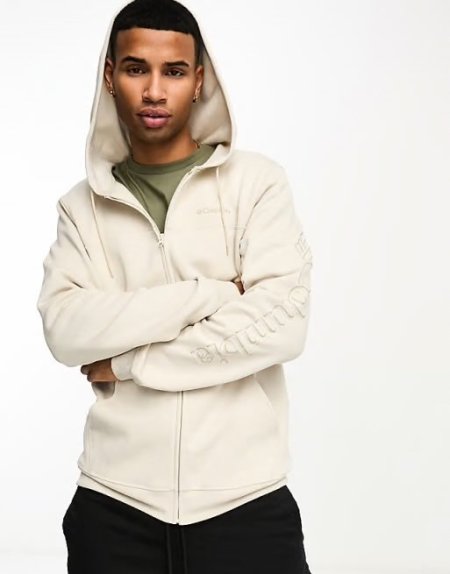 Columbia logo full zip fleece in beige