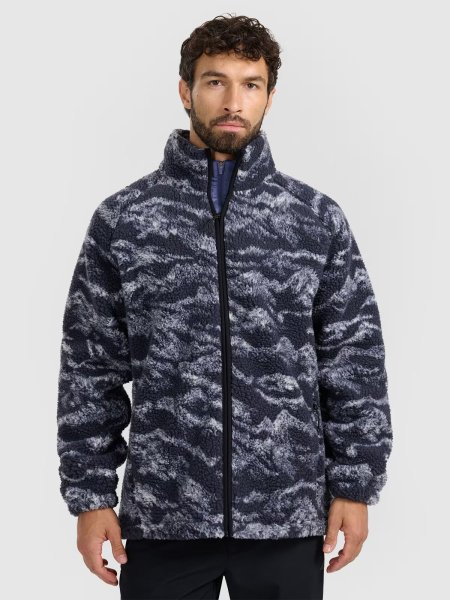 Unisex sherpa fleece oversize with stand-up collar - navy