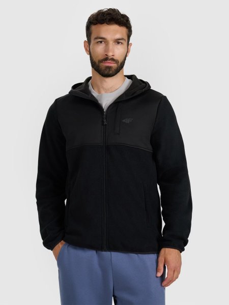 Men's regular fleece with hood - black